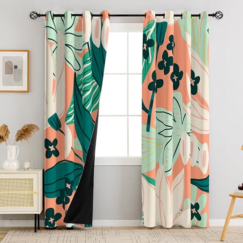 Tyrot Coral Botanical Blackout Curtains for Bedroom,52W x 63L,2 Panels | Whimsical Floral, Energy-Saving Thermal Insulation, Light Blocking, Room-Darkening Privacy, Easy Grommet Drapes, Heavyweight - color: Coral Breeze, size: 52"W x 63"L (Pack of 2)