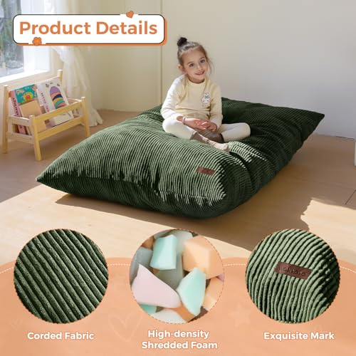 MAXYOYO 3 in 1 Kids Bean Bag Chair Bed, Comfy Floor Sofa with Removed Cover | Convertible Chair Folds from Bean Bag to Lounger, Floor Sofa Couch with High-Density Foam Filling, Dark Green - color: Dark Green