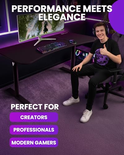 Arozzi Arena Ultrawide Curved Gaming Desk Pure Black | Full Surface Water-Resistant Desk Mat, Monitor Mount Cut-Outs, Cable Management Netting - color: Pure Black, size: Large