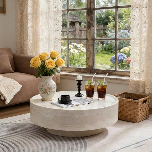 Round Faux Marble Coffee Table, Fiberglass Modern Center Table for Living Room, Stylish Accent Furniture with Durable Build, Ideal for Home Office & Bedroom (35.43''*11.81'' Mars Pattern) - color: 35.43''*11.81'' Mars Pattern