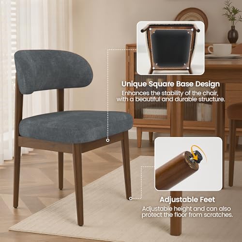 Wooden Dining Room Chairs Set of 2, Modern Upholstered Velvet Kitchen Chairs with Ergonomic Curved Back, Farmhouse Dining Side Chair with Solid Wood Frame for Kitchen Room, Dark Gray - color: Grey