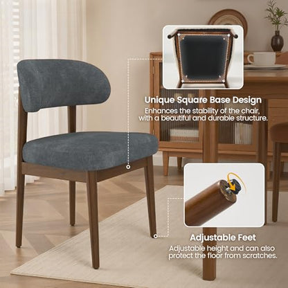 Wooden Dining Room Chairs Set of 2, Modern Upholstered Velvet Kitchen Chairs with Ergonomic Curved Back, Farmhouse Dining Side Chair with Solid Wood Frame for Kitchen Room, Dark Gray - color: Grey