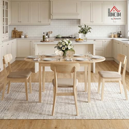 HOMCOM 55" Solid Wood Kitchen Table for 4-6 People Oval Drop Leaf Natural | for Small Spaces, Folding Dining Table - color: Natural Wood Finish