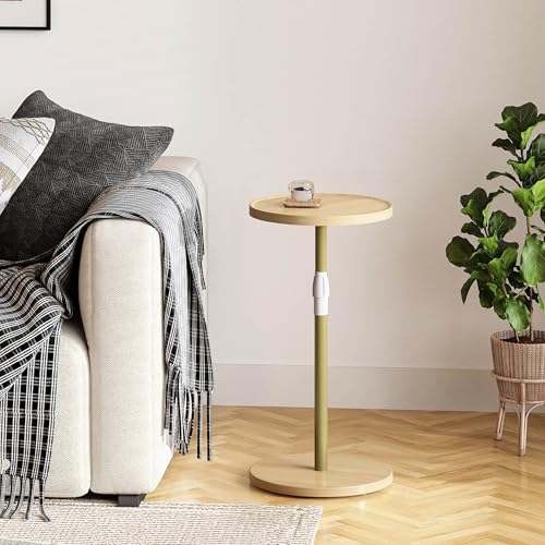 Adjustable Round Side Table, Pedestal Drink Table for Small Spaces | Small End Table, Tall Round Nightstand for Living Room Bedroom Natural ET-010YW - color: Natural