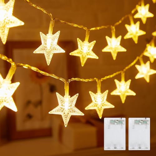 Minetom Star String Lights Battery Operated - 2 Pack 17 ft 50 LED Star Fairy String Lights with Timer, Waterproof for Indoor Bedroom Tent Loft Bed Patio Party Wedding Decor, Warm White - color: Warm White, size: 2 Pack