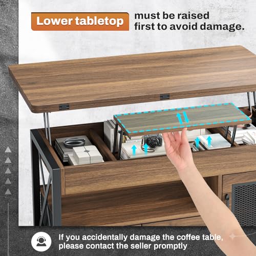 Itaar 40" Lift Top Coffee Table with Storage for Living Room, 4 in 1 Table | Walnut LED Expandable Coffee Table with 2 Fabric Drawers & LED Light & Hidden Compartmen for Dining Living Room Table - color: Walnut