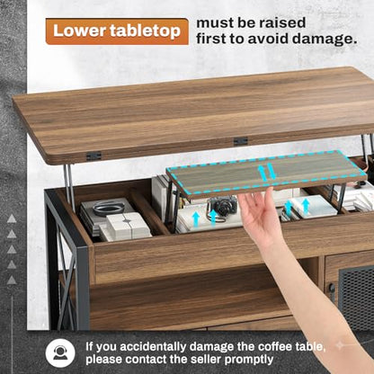 Itaar 40" Lift Top Coffee Table with Storage for Living Room, 4 in 1 Table | Walnut LED Expandable Coffee Table with 2 Fabric Drawers & LED Light & Hidden Compartmen for Dining Living Room Table - color: Walnut