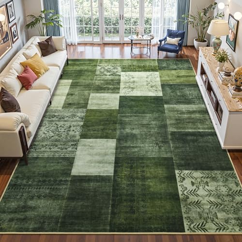 Washable Area Rugs 4x6 for Living Room, Modern Geometric Green Soft Patchwork Carpet, Non-Slip Stain Resistant Throw Rug for Bedroom Dining Room Office Home Decor - color: Green, size: 4 Ft X 6 Ft