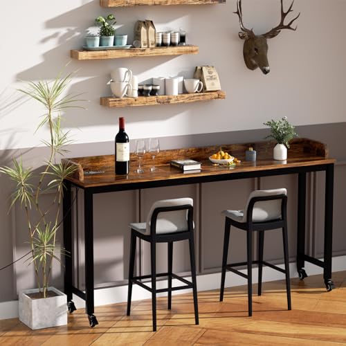 Ytaoka 70.8" Standing Desk with Charging Station, Extra Long Desk on Wheels for Standing and Sitting, Sofa Table Behind Couch with Power Outlets and USB Ports, Easy Assembly, Walnut - color: 70.86" Walnut