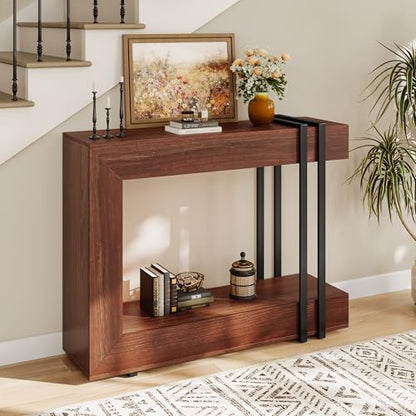 Einhomn 42.5" Console Table Behind Couch, 2-Tier Narrow Entryway Table with Storage, Wood Sofa Tables for Entrance/Hallway/Living Room/Foyer, Walnut Brown - color: Walnut Brown