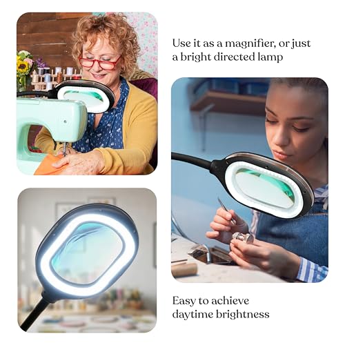 Brightech LightView Pro Magnifying LED Desk Lamp with Flexibility & Durability, 3 in 1 LED Glass Magnifier, Work Light for Hobbies & Reading - Black - color: Black