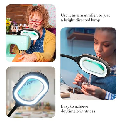 Brightech LightView Pro Magnifying LED Desk Lamp with Flexibility & Durability, 3 in 1 LED Glass Magnifier, Work Light for Hobbies & Reading - Black - color: Black