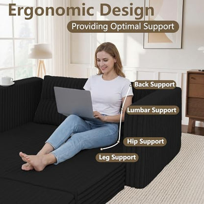 41.3" Loveseat Boneless Couch,4-in-1 Convertible Sofa Bed | Plush Fur Folding Futon Sofa Bed Couches w/1-Pillow for Living Room,High-Density Foam,No Assembly Required(Twin Black)