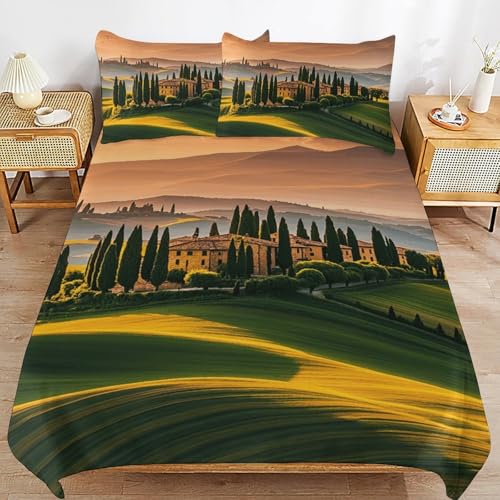 3 Piece Italy Tuscan Bedding Set - Ultra Soft Fabric & Double-Sided Print, Breathable Comforter Set with 1 Quilt Cover & 2 Pillowcases for Home Hotel, 86"x70" - size: 86"x70"