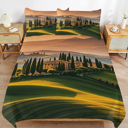 3 Piece Italy Tuscan Bedding Set - Ultra Soft Fabric & Double-Sided Print, Breathable Comforter Set with 1 Quilt Cover & 2 Pillowcases for Home Hotel, 86"x70" - size: 86"x70"