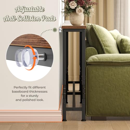 Huuger 86.6 Inch Sofa Table with Power Outlets, 23.9’’-34.4’’ Height Adjustable Range, Behind Couch Table with USB-C Ports, Sofa Tables Narrow Long, Skinny Console Table, Small Spaces, Rustic Brown - color: Rustic Brown, size: 86.6''W x 23.9''-34.4''H