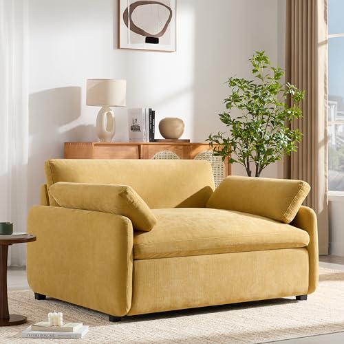 Merax 50 x 43 Oversized Chenille Single Sofa Chair,Wide and Deep Seat Accent Chair,Modern Upholstered Comfy Couch with Pillows for Living Room,Apartment,Bedroom,Yellow - color: Yellow