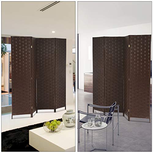 Meet Perfect 4-Panel Room Divider Privacy Screen,6 FT Wooden Woven Folding Screen,Foldable Mesh Wall Divider, Freestanding Room Partitions/Separator/Dividers Double-Weaved with Two-Way Hinges- Brown - color: Brown, size: 4 panels