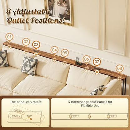 Huuger 126 Inch Sofa Table with Power Outlets, Skinny Behind Couch Table | 5.9 Inch Narrow Entryway Table, Extra-Long Console Table, Behind the Couch Table with Outlet for Living Room, Rustic Brown - color: Rustic Brown, size: 5.9"D × 126"W × 29.7"H