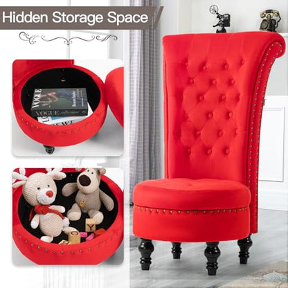 AVAWING High Back Velvet Tufted Throne Chairs with Storage Set of 2, Red | Tufted Nailhead Design; Hidden Storage; Soft Velvet; Sturdy Wood Legs 330Lbs; High Density Foam; Ergonomic Back - color: Red