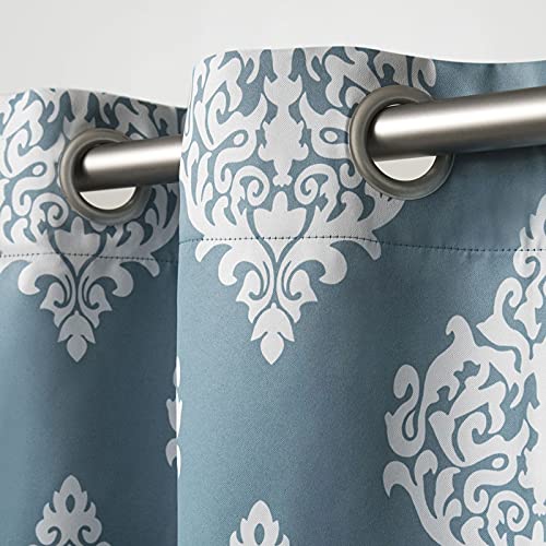 EXCLUSIVE HOME Medallion Room Darkening Blackout Grommet Top Curtain Panel Pair, 52"x63", Teal - color: Teal, size: 52"W x 63"L (Pack of 2)