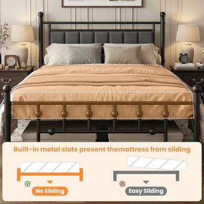 Velvet Upholstered Full Bed Frame with Headboard | 14-inch Underbed Storage, 13 Metal Slats, 9 Support Legs, Noise-dampening Strips, No Box Spring Needed - size: Full
