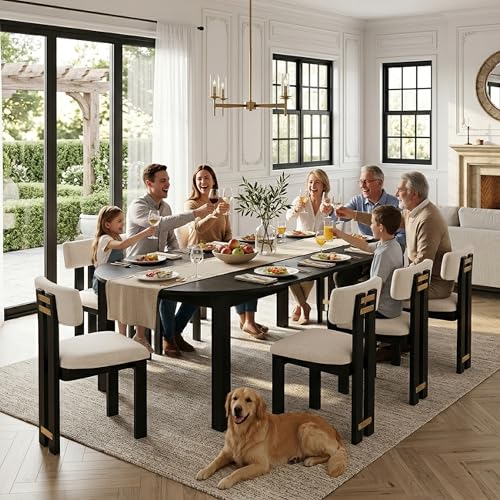 HNY Extendable Dining Table Round to Oval for 4-8, 42"-77" Oak Veneer Kitchen Table with Sturdy Legs, Modern Farmhouse Expandable Dining Room Table for Family Gatherings & Small Apartments, Black - color: Black