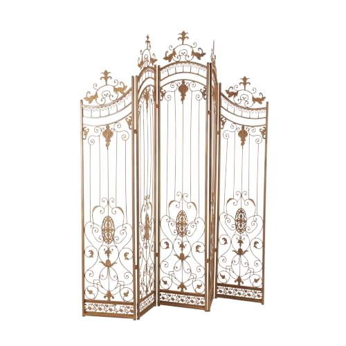 Deco 79 Metal Room Divider Screen 80" x 1" x 80", Satin Bronze | More privacy, room divider screens with scrollwork, 5-panel privacy panel, adjustable levelers