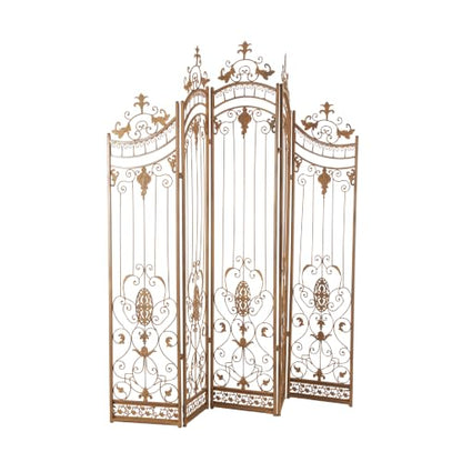 Deco 79 Metal Room Divider Screen 80" x 1" x 80", Satin Bronze | More privacy, room divider screens with scrollwork, 5-panel privacy panel, adjustable levelers