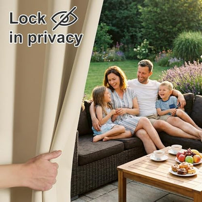RYB HOME 2 Panels Windproof Outdoor Curtains - Weighted Blackout Waterproof Drapes Thermal Insulated Privacy Draperies for Pergola Porch Sliding Door, Biscotti Beige, Wide 52 x Long 108 | Waterproof Drapes Thermal Insulated, Privacy Draperies for Pergola