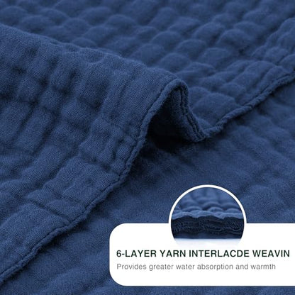 Love's cabin 100% Cotton Muslin Blanket, 6 Layer Lightweight Breathable Gauze Throw Blanket 50 x 60 Inches, Soft All Season Blanket for Couch, Bed, Sofa, Dark Blue - color: Dark Blue, size: Throw(50"x60")