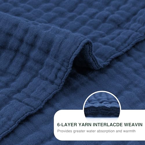 Love's cabin 100% Cotton Muslin Blanket, 6 Layer Lightweight Breathable Gauze Queen Size Blanket 90 x 90 Inches, Soft All Season Blanket for Bed, Dark Blue - color: Dark Blue, size: Queen(90"x90")