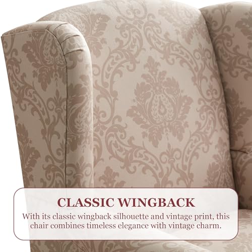 HUIMO Printed Wingback Accent Chair, Linen Upholstered High Back Armchair, Comfy Reading Chair for Living Room Bedroom Study, 300lbs Weight Capacity (1, Brown Floral) - color: Brown Floral