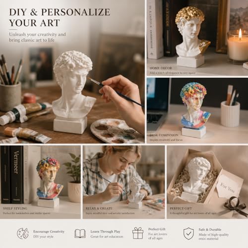 Resin Bust Statue 2.76 Inch Plaster Figurines Mini Home Decoration Sculpture White for Art Hobbyist-David - size: David