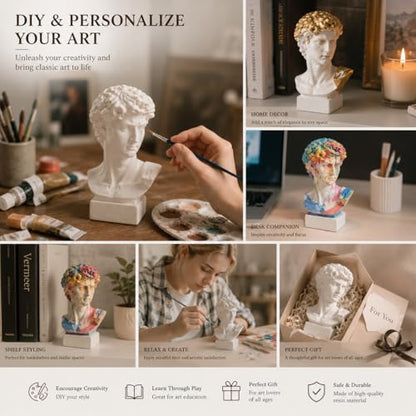 Resin Bust Statue 2.76 Inch Plaster Figurines Mini Home Decoration Sculpture White for Art Hobbyist-David - size: David