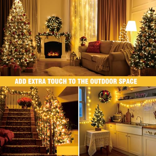 100FT Warm White String Lights – 300 LED Extra Long Waterproof Fairy Lights on Clear Wire, Plug-in Indoor Outdoor Decorations for Christmas, Wedding, Patio, Bedroom, Party