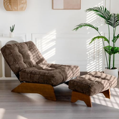 MAXYOYO Accent Chair with Ottoman, Lounge Chair with Adjustable Backrest | Tufted Living Room Chair Upholstered Lounge Chair with Footrest Set, Modern Chair for Reading Room, Brown - color: Brown
