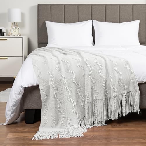 PAVILIA White Knit Throw Blanket, Soft Knitted Farmhouse, 60x80 | Twin Bed, Lightweight Decorative Summer Fall Throw, Outdoor Textured Boho Blanket, For Couch Sofa Chair Living Room Bedroom - color: White, size: 60 X 80 Inches - Twin