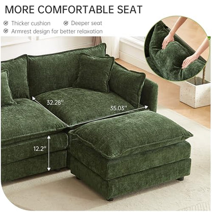 Modular Sectional Sofa, 147.2 Inch L Shaped Couch Set with Armrests, 4-Seater Comfy Cloud Couches with Movable Ottoman for Living Room Apartment, Green - color: Green, size: 147.2'' - L Shape