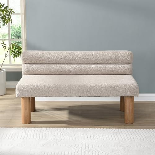 Christopher Knight Home Wally Boucle Upholstered Dining Bench, Modern Large Dining Room Chair, Entryway Ottoman Bench, Bedroom End of Bed Seating, Armless Desing and Wooden Frame, Light Gray+Natural - color: Light Gray+natural