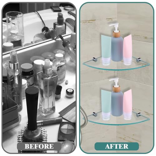 Bathroom Corner Shelf Wall Mount Glass Triangle Rack 7.8 Inch Floating Storage Holder for Shower and Bathroom Organization