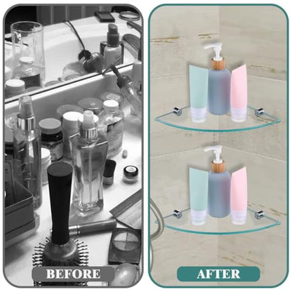 Bathroom Corner Shelf Wall Mount Glass Triangle Rack 7.8 Inch Floating Storage Holder for Shower and Bathroom Organization