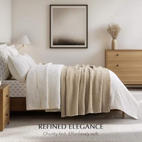 EVERGRACEHOME Chunky Chenille Knit Throw Blanket, 60 x 80, Sand Dune | Sculpted Moss Stitch, Chic Modern Farmhouse, All-Season Warmth, OEKO-TEX® Certified, Elegant Blanket for Couch, Bed, Sofa - color: Sand Dune, size: 60" X 80"