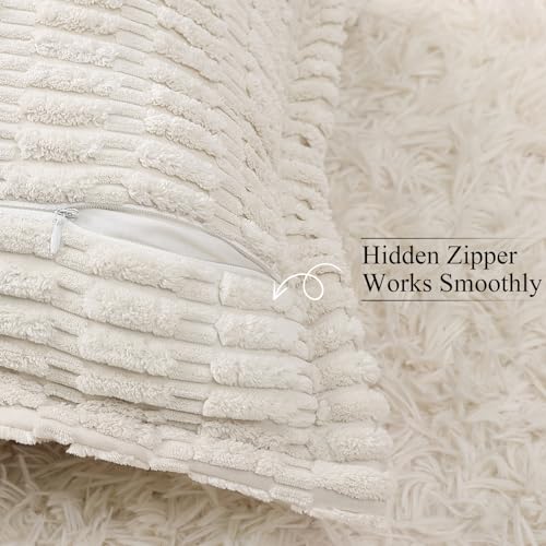decorUhome Decorative Cream White Throw Pillow Covers 18x18 Set of 2 with Splicing, Boho Soft Corduroy Broadside Twill Spring Pillow Covers for Couch Bed Sofa Living Room | Boho Decorative Soft Broadside Twill Accent Modern Farmhouse Neutral Pillow Covers