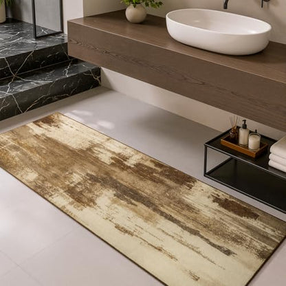 2x6 Hallway Runner Rug Washable Non-Slip Brown Low Pile Carpet | Stain Resistant, Soft Faux Wool, Abstract Pattern for Kitchen Walkway, Laundry Room, Entryway, Hallways - color: Brown, size: 2' x 6'(24''x72'')