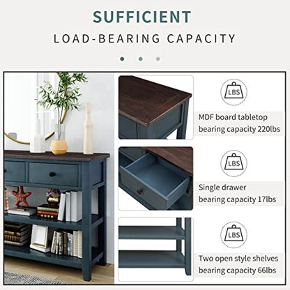 Modern Console Table, Pine Solid Wood Sofa Table with 3 Drawers and 2 Shelves, Entryway Table Sideboard Buffet Table for Living Room, 220 LBS Weight Capacity, Easy Assembly (Navy-1) - color: Navy-1