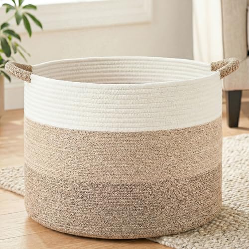 Artfeel 40L Large Cotton Rope Basket, Decorative Woven Blanket Storage for Living Room, Boho Toy Storage & Toy Box for Kids, Versatile Laundry Basket & Nursery Hamper for Blankets(Brownyellow) - color: BrownYellow, size: 40l