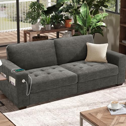 Hanherry 89" Sofa for Living Room, Modern Comfy Couch with Medium Firm Seat Cushion, Removable Cover,Wide Armrest,USB/Type-C Port,Chenille Fabric Couches for Small Space,Apartment - color: Dark Gray, size: 89 Inch