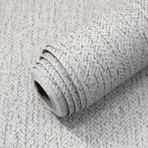 Grey Grasscloth Peel and Stick Wallpaper for Cabinets 16in x 118in | Faux Linen Vintage Wallpaper Textured Removable Wall Paper Grass Cloth Cabinets Bedroom for Cabinet Self Adhesive Vinyl - color: Gray, size: 15.7" x 118.1"