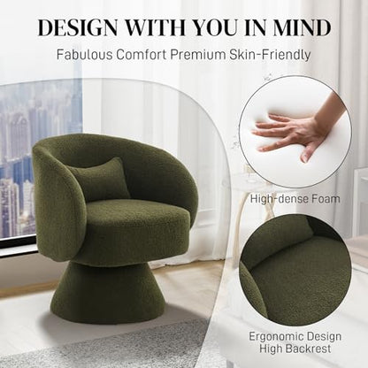 Swivel Barrel Chair Set of 2 , 360 Degree Small Accent Chair, Boucle Green | Modern 360 Degree Swivel Barrel Chair Set, Comfy Small Vanity Accent Chair with Pillow for Living Room,Bedroom,Office - color: Emerald Green
